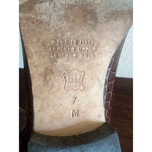 Talbots Womens Loafers Shoes Sz 7M Brown Tassel Leather Croc Embossed Italy - Picture 7 of 14